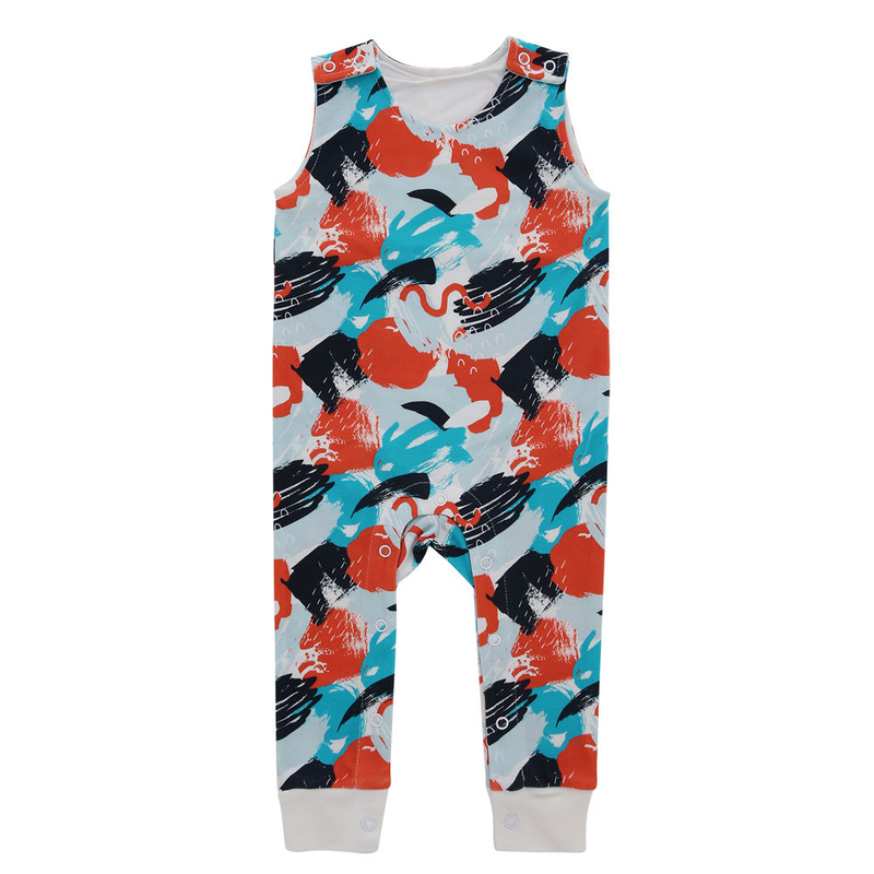 Barboteuse sans manches et pantalons longs pour bébé, vêtements d'été pour nouveau-nés, combinaison pour garçons et filles, conception d'impression OEM avec bouton-pression