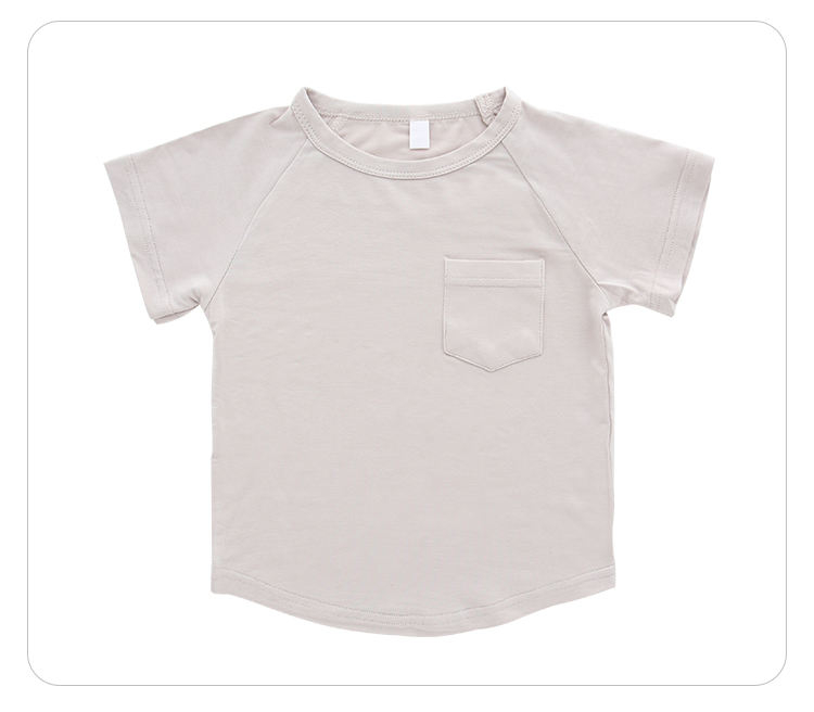 T-shirt pour nouveau-né de 0 à 2 ans, hauts d'été de couleur unie avec une petite poche, T-shirt pour enfants garçons et filles, vente en gros
