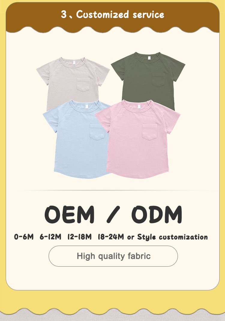 T-shirt pour nouveau-né de 0 à 2 ans, hauts d'été de couleur unie avec une petite poche, T-shirt pour enfants garçons et filles, vente en gros