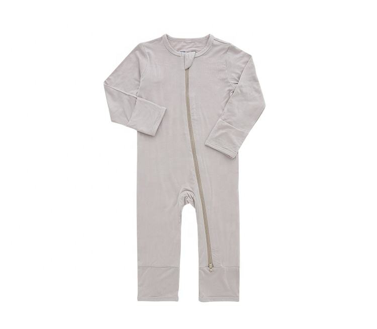Barboteuse unisexe en bambou 95%, vêtements pour nouveau-né, manches longues, fermeture éclair, automne-hiver, personnalisé, couleur unie, vente en gros