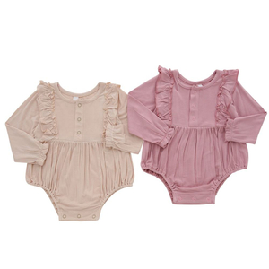 Barboteuse 100% coton pour nouveau-né, vêtements confortables de haute qualité, à volants, manches longues, boutons, vente en gros, meilleure vente