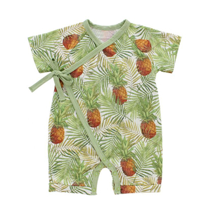 Barboteuse à manches courtes pour bébé, tissu tricoté en coton et bambou, vêtements confortables pour bébé, unisexe, Style d'été, vente en gros
