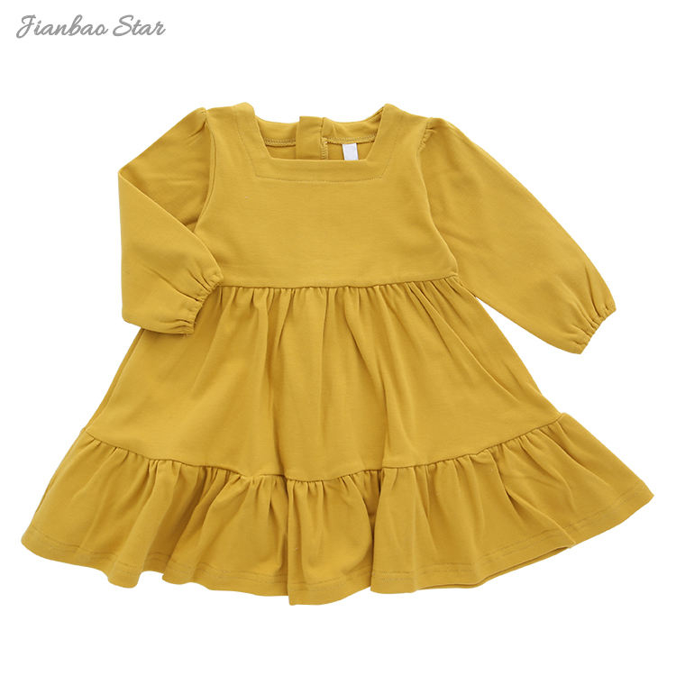 Enquêteur en gros, bébé bébé robe à manches longues Beau bébé robero ensemble d'automne couleur solide mode petite fille jupe