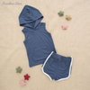 Nouveau Design tenues couleurs unies haute qualité bébé vêtements ensemble côtelé bambou sans manches sweats à capuche unisexe et pantalons courts