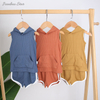 Nouveau Design tenues couleurs unies haute qualité bébé vêtements ensemble côtelé bambou sans manches sweats à capuche unisexe et pantalons courts