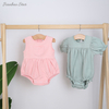 Barboteuse d'été pour bébés filles, tissu en coton biologique, sans manches, couleur unie, imprimé personnalisé, ensemble barboteuse pour bébé