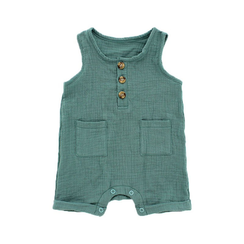 Confortable bambou tricoté sans manches été unisexe bouton en bois ouverture bébé garçon barboteuse ensemble barboteuse combinaison