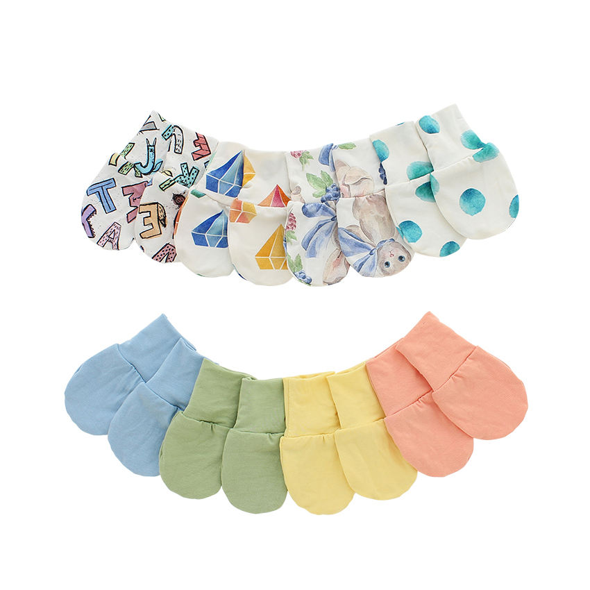 Tissu en bambou imprimé et couleur unie, ensemble de mitaines super douces pour bébé, nouveau-né