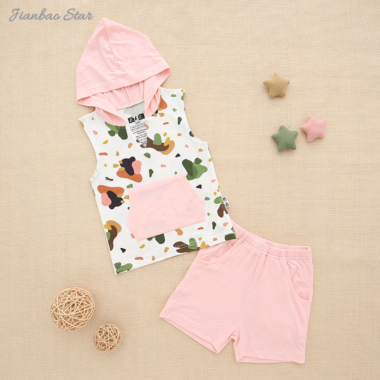 Ensemble de vêtements pour bébés et enfants, nouveau Design, débardeur à capuche sans manches, hauts et shorts, pour garçons et filles