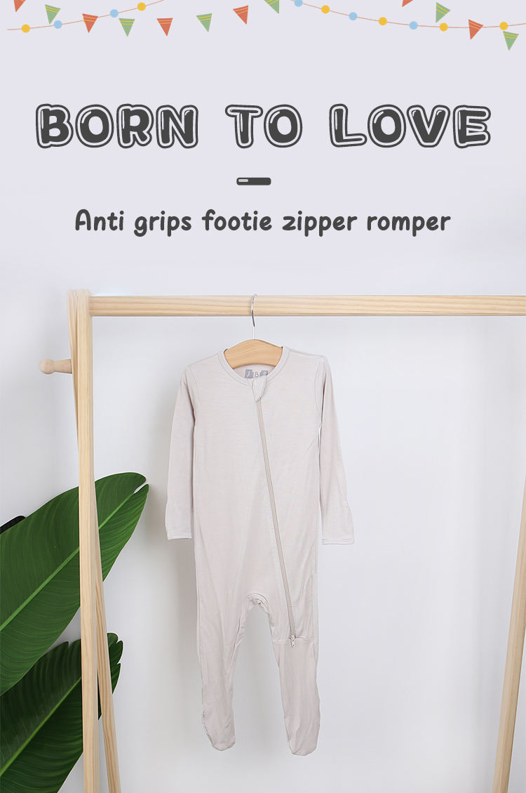 Gros Footie Design Bébé Garçons Filles Body À Manches Longues Spandex Bambou Vêtements Anti Grips Footie Zipper Barboteuse Pyjamas