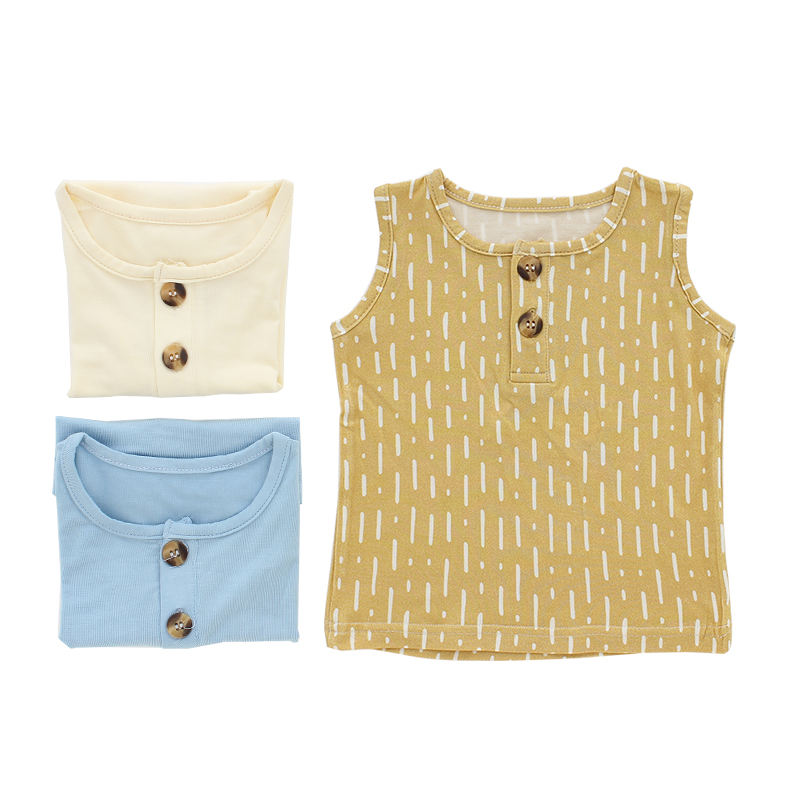 T-shirt sans manches tricoté en bambou 95%, Super doux, pour bébé garçon et fille, couleur unie et motif OEM, hauts d'été pour enfants