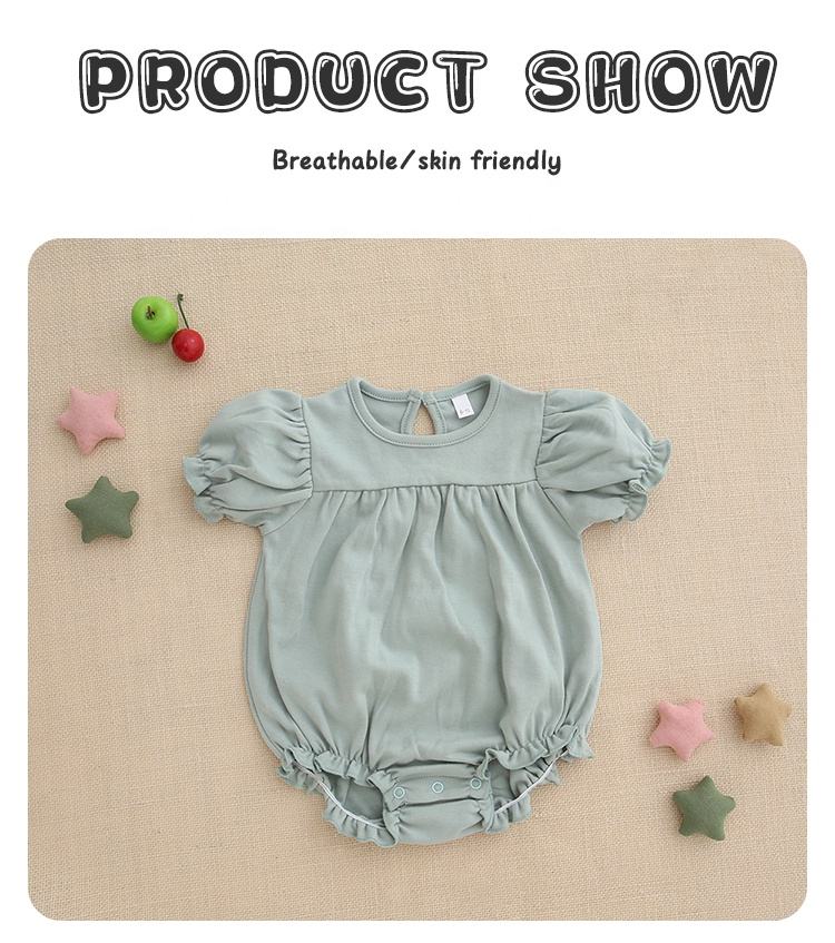 Vêtements d'été pour bébés filles, à la mode, en coton de bambou, manches à volants, barboteuse, couleur unie, body, vente en gros