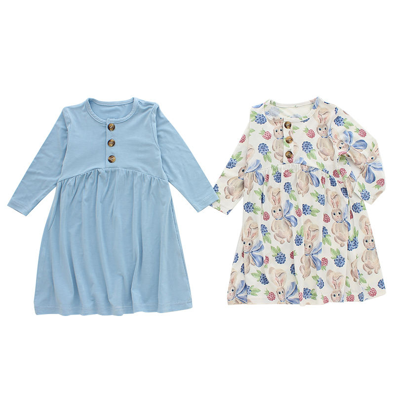 Robe de printemps tricotée en bambou pour bébé fille, Texture Extra douce, manches longues, avec bouton d'ouverture, Design