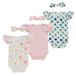 Ensemble de vêtements pour bébés filles, barboteuse à manches courtes à volants, OEM, costumes d'été décontractés pour enfants avec joli bandeau