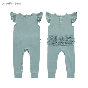 Vêtements personnalisés pour bébé fille, 95% bambou 5% élasthanne, manches courtes, volants sur le dos des barboteuses, combinaisons douces pour bébé fille