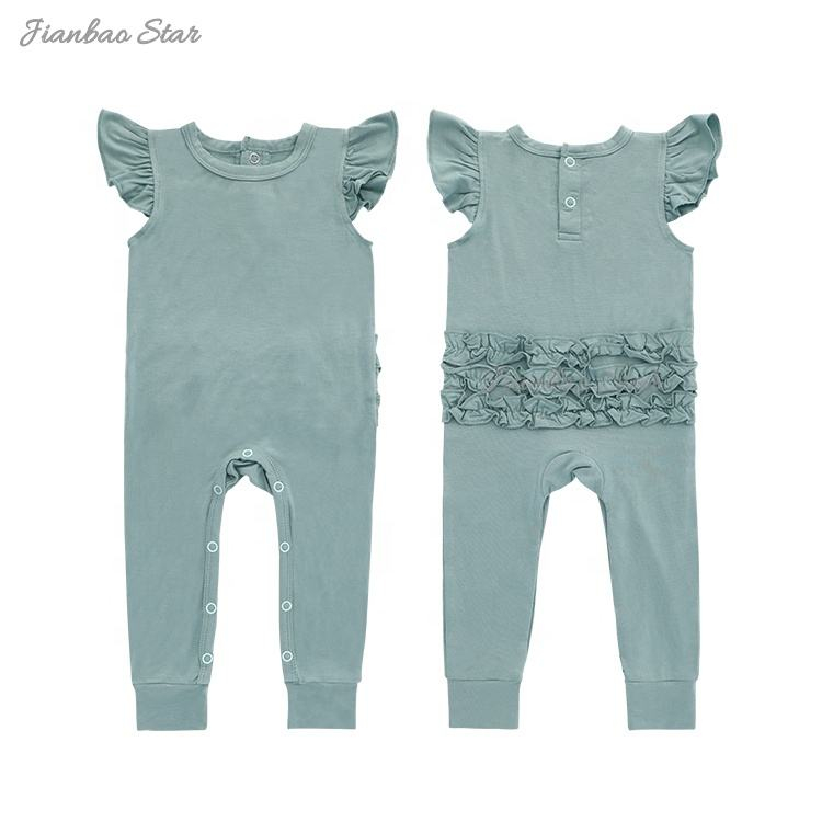 Vêtements personnalisés pour bébé fille, 95% bambou 5% élasthanne, manches courtes, volants sur le dos des barboteuses, combinaisons douces pour bébé fille