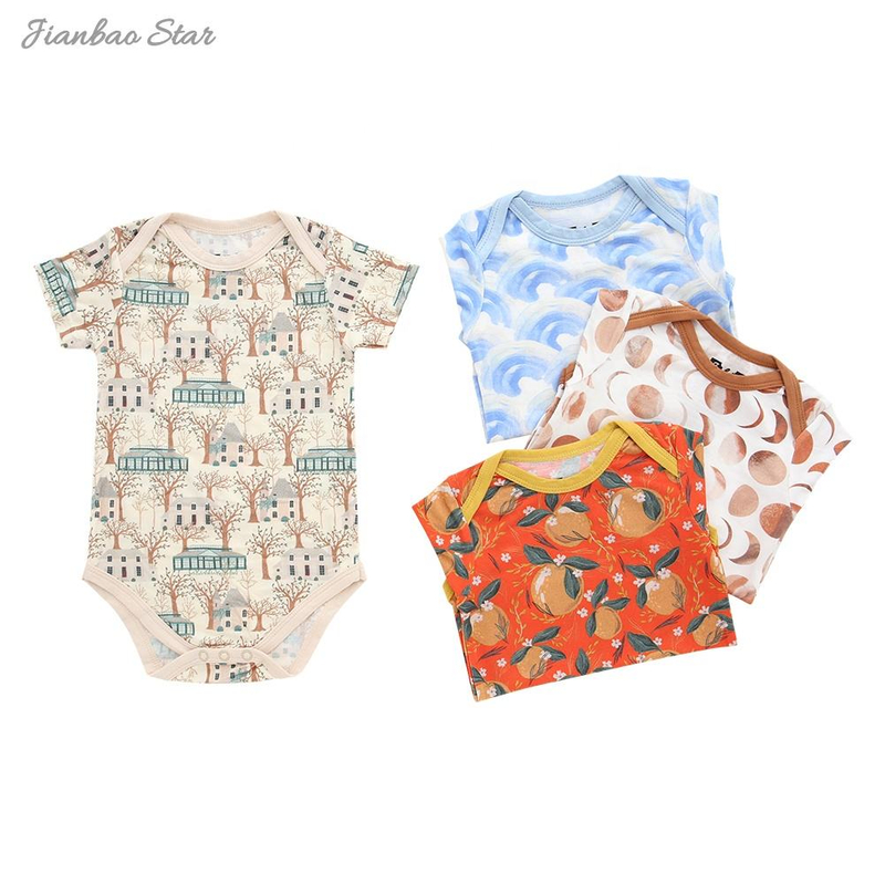 Service OEM, fabrication en usine, meilleurs vêtements d'été pour bébé en bambou, combinaison imprimée personnalisée, barboteuse pour bébé