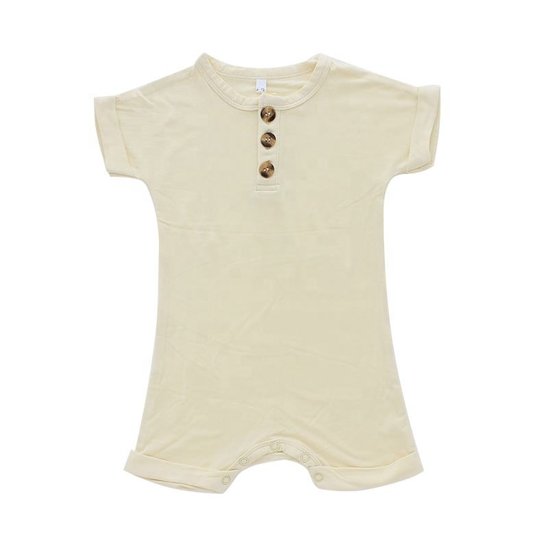 Ensemble barboteuse à manches courtes pour nouveau-né, avec boutons, tissu 95% bambou et 5% Spandex de haute qualité, combinaison d'été pour bébé