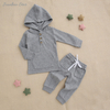 Ensemble deux pièces unisexe pour bébé, gris classique, couleur unie, manches longues, capuche et pantalon, vente en gros, printemps automne