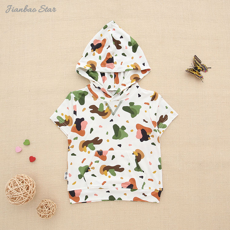 Sweat à capuche pour bébés et enfants, haut en bambou tricoté Super doux, manches courtes, Design imprimé, chemise d'été pour bébé