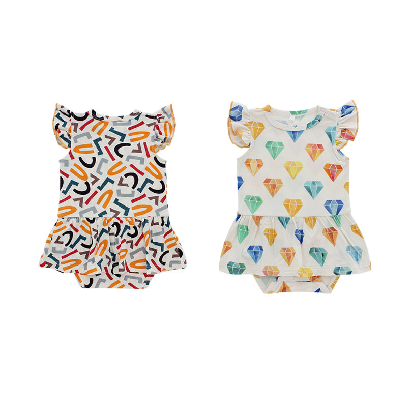 Barboteuse douce en tissu de bambou pour bébé, vêtements d'été sans manches, vente en gros, combinaison de nuit personnalisée en impression numérique ou couleur unie