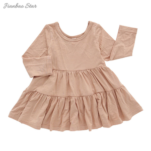 Robe en tissu de bambou de couleur unie, sans manches, manches courtes et longues, une série de robes pour bébés filles, Style à volants pour enfants