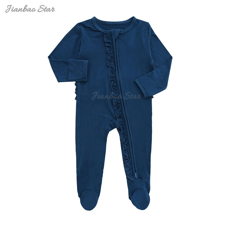 Manches longues unisexe nouveau-né garçons et filles avec fermeture éclair sur le devant volants conception bébé combinaison bébé vêtements barboteuse ensemble