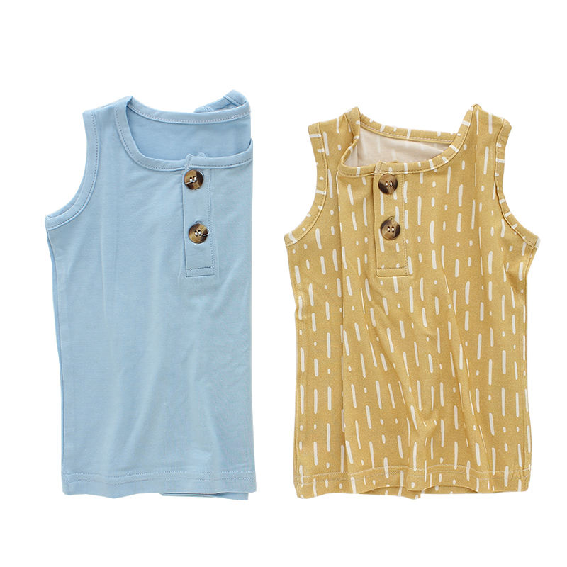 T-shirt sans manches tricoté en bambou 95%, Super doux, pour bébé garçon et fille, couleur unie et motif OEM, hauts d'été pour enfants