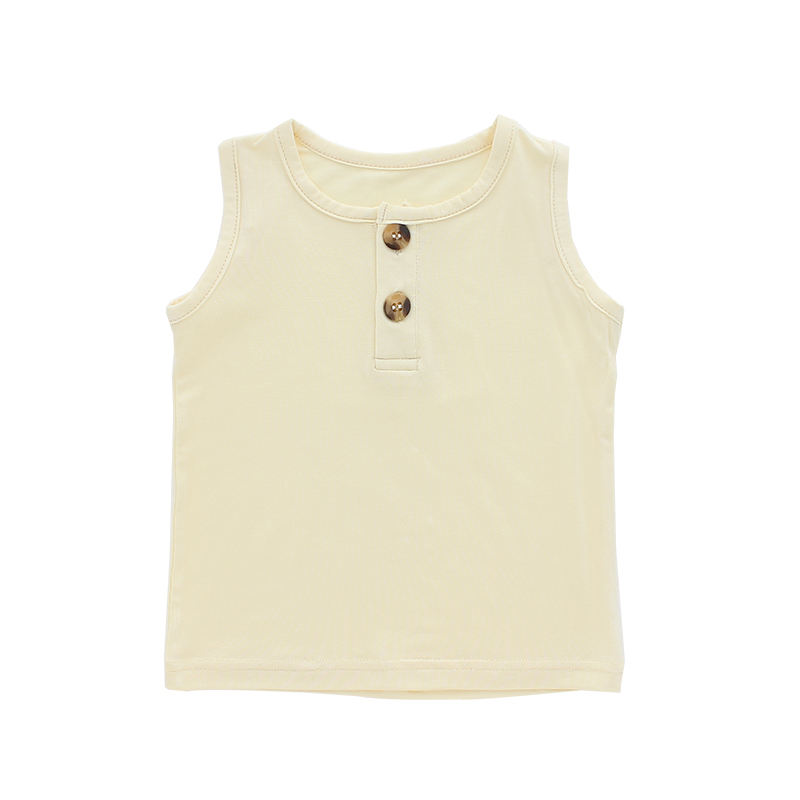T-shirt sans manches tricoté en bambou 95%, Super doux, pour bébé garçon et fille, couleur unie et motif OEM, hauts d'été pour enfants