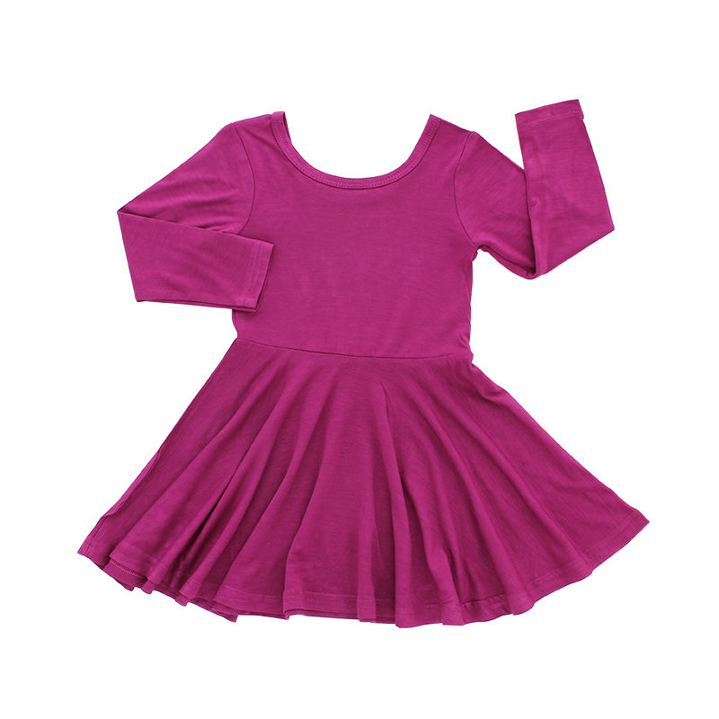 Robe de bébé à manches longues en gros Bambou Spandex Coton Girls Jupe d'automne d'hiver couleur solide mode Vêtements de fête décontractée