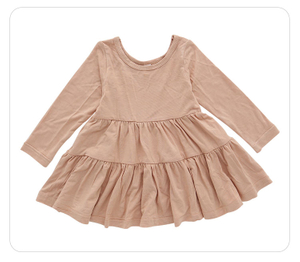 Robe d'automne pour enfants, vêtements de fête décontractés, jolie robe pour bébé fille, manches longues, couleur unie, jupe à la mode, vente en gros