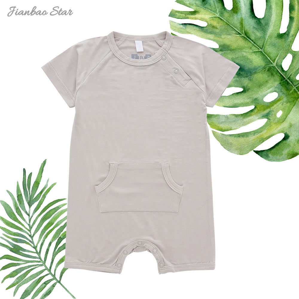 Vêtements pour nouveau-né, couleur unie, bambou, Spandex, coton, barboteuse d'été à manches courtes, vêtements de nuit unisexes, personnalisés, OEM accepté