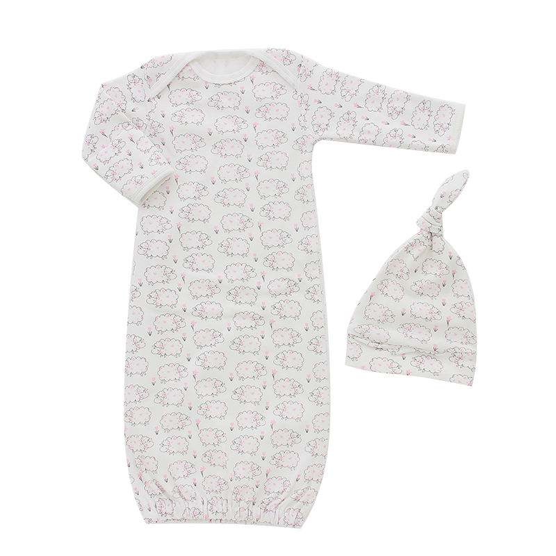 HotSale manches complètes Newbron infantile bébé sac de couchage avec joli chapeau 2 pièces pyjamas ensembles enveloppe col conception de vêtements de nuit pour bébé