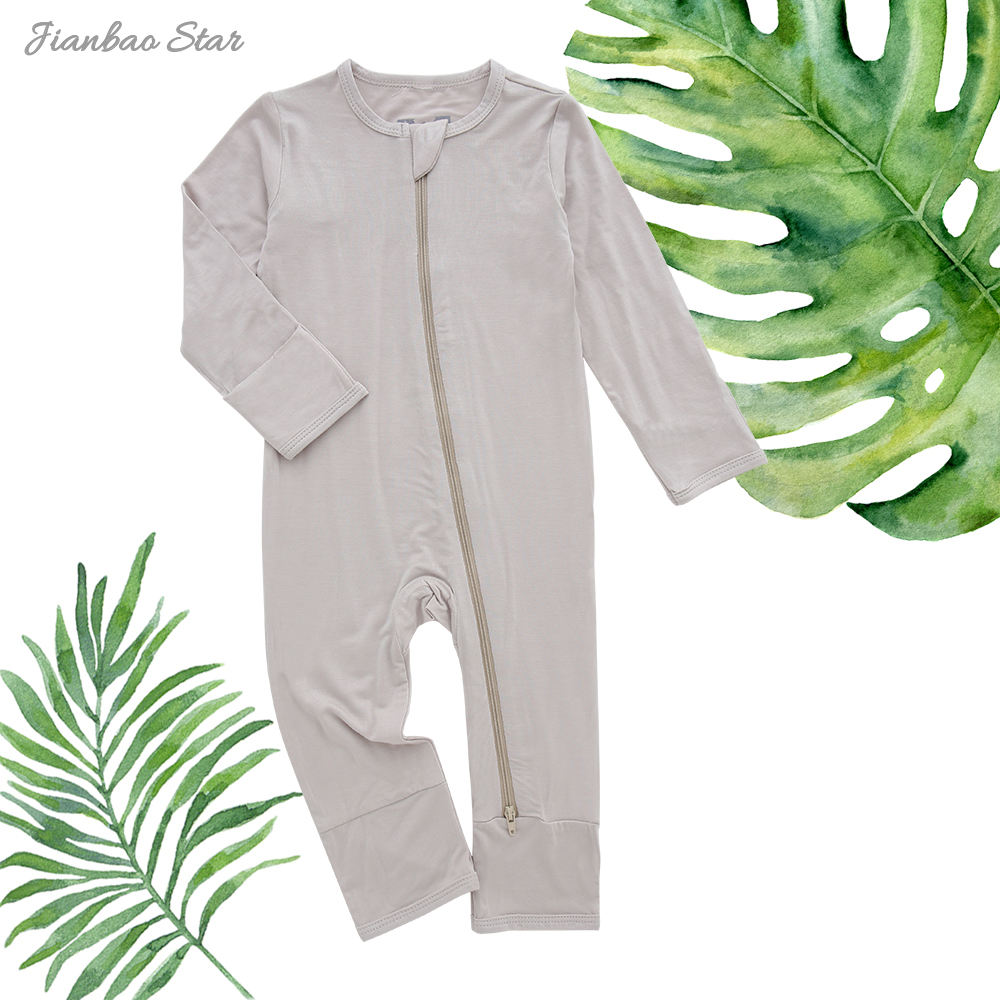 Barboteuse unisexe en bambou 95%, vêtements pour nouveau-né, manches longues, fermeture éclair, automne-hiver, personnalisé, couleur unie, vente en gros