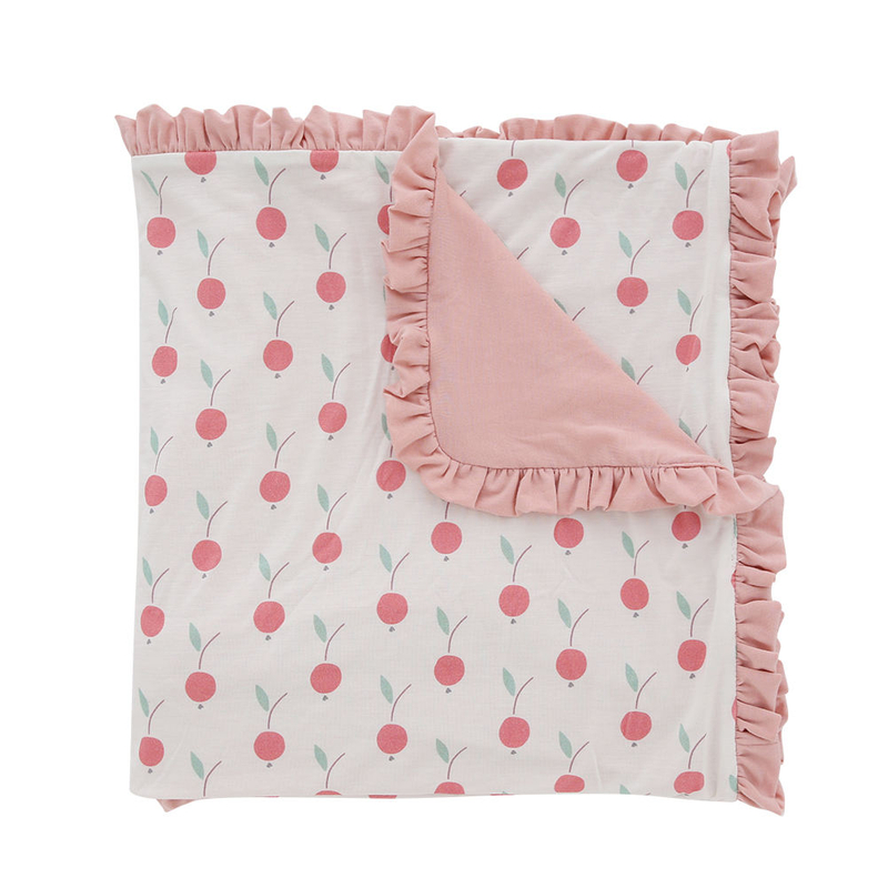 Couvertures à motif de cerise pour bébé en coton de bambou doux imprimé double face en gros personnalisé OEM accepté couverture de bébé de haute qualité