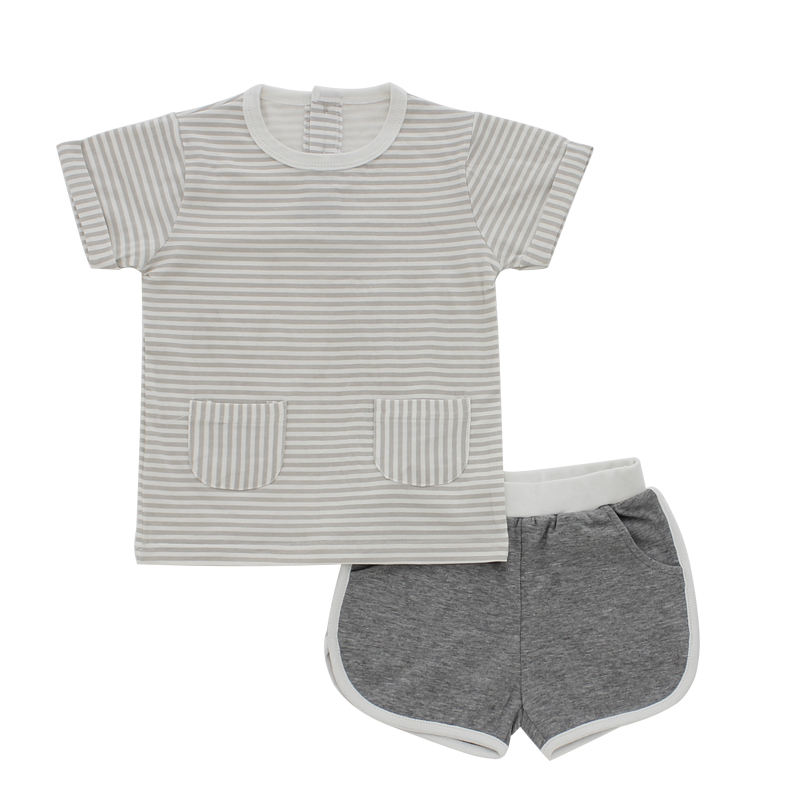Ensemble de vêtements pour bébés en bas âge, 100% coton tricoté, hauts et Shorts à manches courtes, 2 pièces, tenues d'été pour bébés avec poches