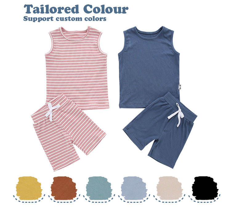 Ensemble de vêtements d'été tricotés en bambou et Spandex, sans manches, pour bébé, vente en gros d'usine, 2 pièces, tenues unisexes, offre spéciale