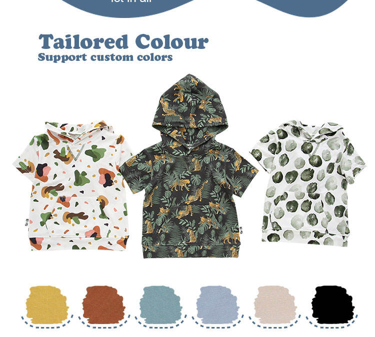Sweat à capuche pour bébés et enfants, haut en bambou tricoté Super doux, manches courtes, Design imprimé, chemise d'été pour bébé