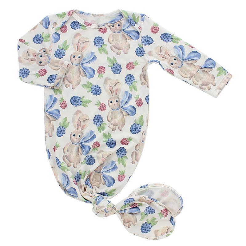 Ensembles de vêtements de nuit 4 pièces pour nouveau-né, pyjama toutes saisons, avec chapeau, mitaines et couverture, ensembles cadeaux pour bébé