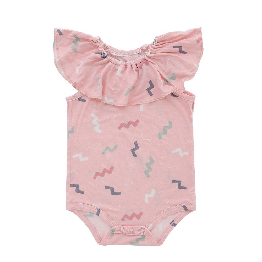 Barboteuse d'été sans manches pour bébés filles, Style doux, col rond à volants, vêtements pour bébés en Fiber de bambou et Spandex