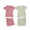Bambou côtelé unisexe respectueux de la peau manches courtes hauts Shorts bébé et enfants tenues d'été 2 pièces ensemble de vêtements