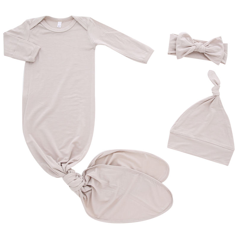 Ensemble pyjama pour nouveau-né, 100% coton, manches longues, tricoté, 3 pièces, vêtements pour bébé, sac de couchage avec chapeau et bandeau, accessoires