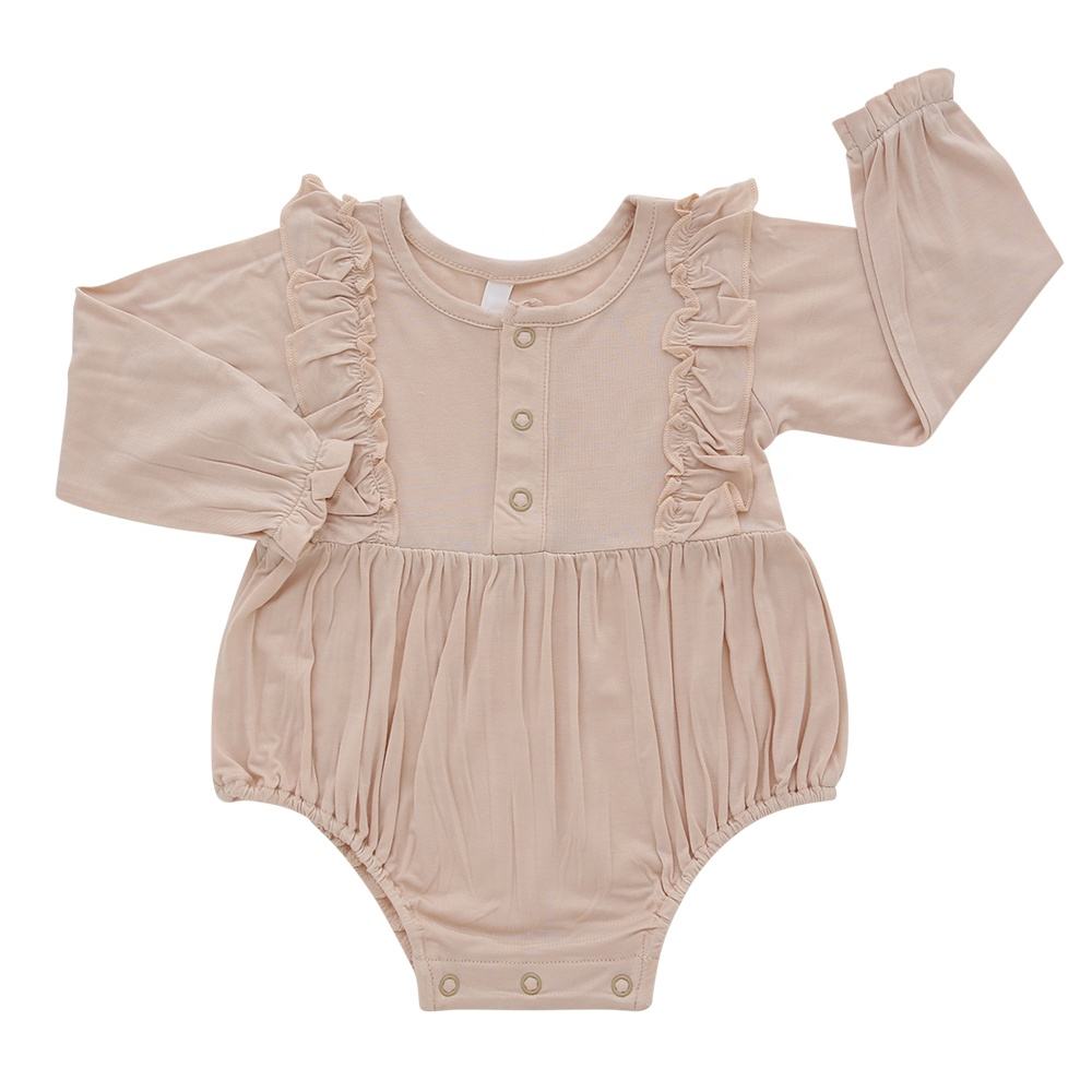 Barboteuse à volants pour petites filles, vêtements d'automne en molleton personnalisés, en bambou et coton doux pour enfants, vente en gros