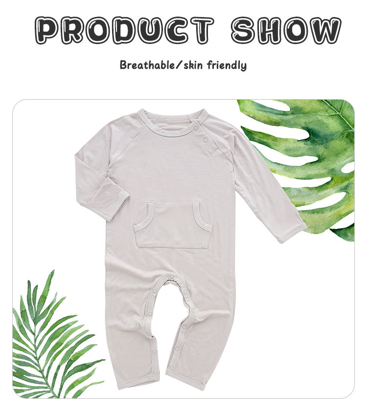 Barboteuse d'automne pour bébé en bas âge, manches longues, avec poche et bouton-pression, combinaison de couleur unie pour bébé