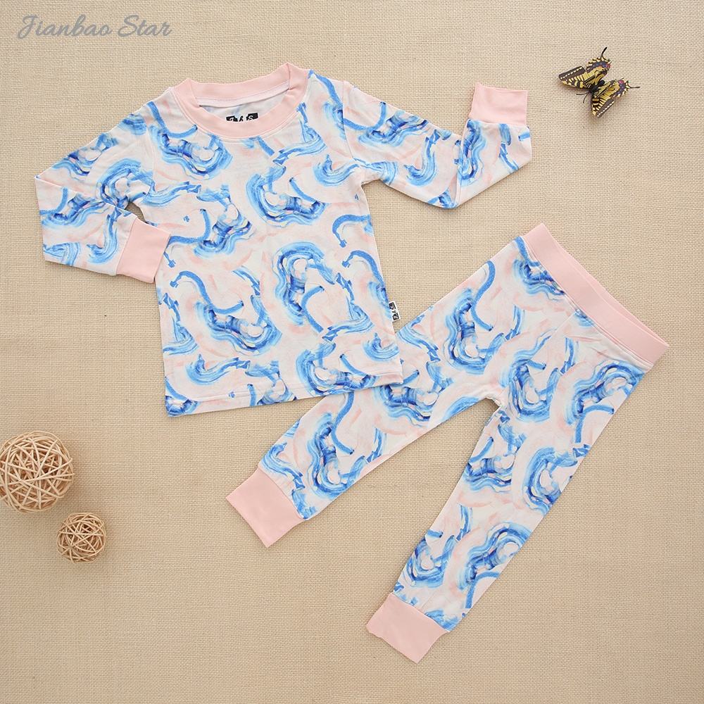 Conceptions imprimées personnalisées bambou/coton bébé pyjamas costumes ensemble enfants vêtements usine écologique 2 pièces à manches longues décontracté bébé ensemble