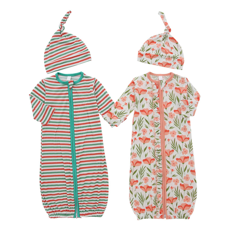 Sac de couchage à manches longues, fermeture éclair sur le devant, chapeau doux et mignon, ensembles de chemise de nuit pour nouveau-né et enfant en bas âge, vente en gros