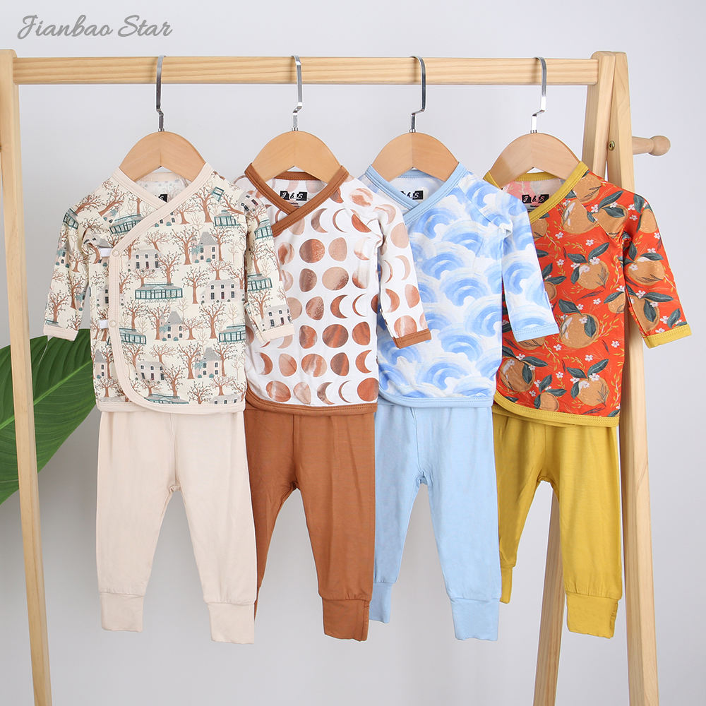 Pyjama à manches longues pour bébé, ensemble deux pièces unisexe en coton et bambou, vêtements de nuit, vente en gros, à la mode, automne