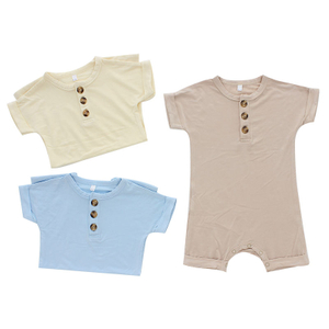 Ensemble barboteuse à manches courtes pour nouveau-né, avec boutons, tissu 95% bambou et 5% Spandex de haute qualité, combinaison d'été pour bébé