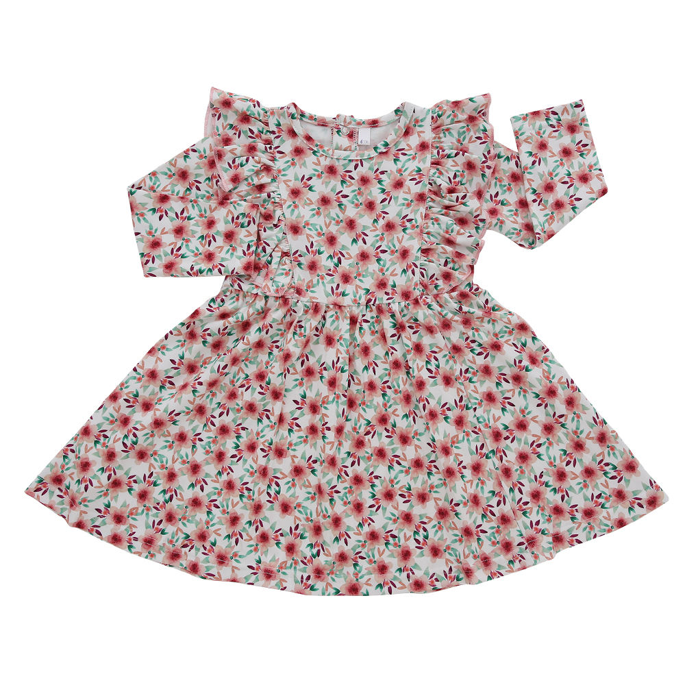 Robes pour petites filles, couleur unie, 100% coton, manches longues, Style à volants, vêtements pour enfants, dernière collection