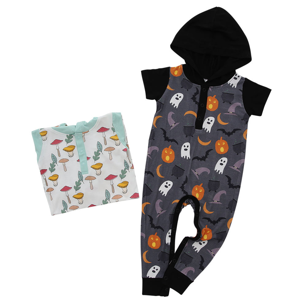 Barboteuse d'été en tissu de bambou imprimé unisexe, barboteuse douce pour bébé, vêtements personnalisés à manches courtes pour petites filles et garçons avec chapeau